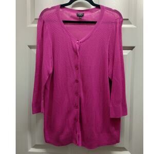 Talbots Women's Plus Size 1X Pink Pima Cotton Button Up 3/4 Sleeves Cardigan